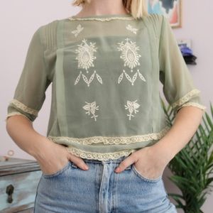 Urban Outfitters Lace Embroidered Blouse